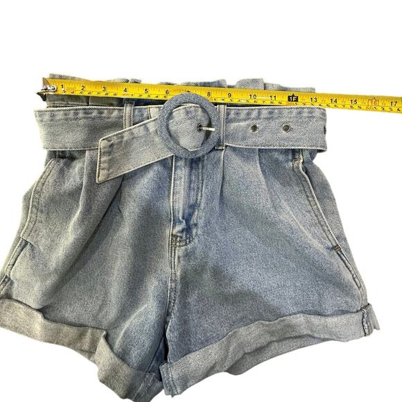 Forever 21 Y2K 90s Size XS High Waisted Belted Paper Bag Denim Jean Shorts - Picture 8 of 13